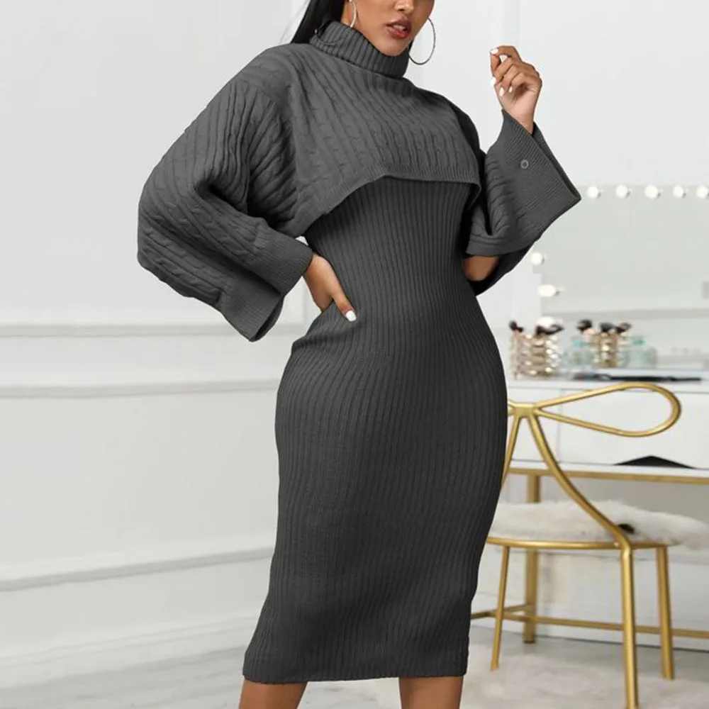 Women's Autumn New Dress Casual Fashion Commuter Style Solid Color High Neck Long Sleeve Fake Two-piece Design Knitted Dresses
Women's Autumn New Dress Casual Fashion Commuter Style Solid Color High Neck Long Sleeve Fake Two-piece Design Knitted Dresses