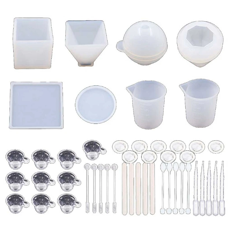 48Pcs 3D Pyramid Cubic Sphere Diamond Resin Casting Molds Large Clear Silicone Epoxy Resin Molds Mixing Cups Tools KIt
48Pcs 3D Pyramid Cubic Sphere Diamond Resin Casting Molds Large Clear Silicone Epoxy Resin Molds Mixing Cups Tools KIt