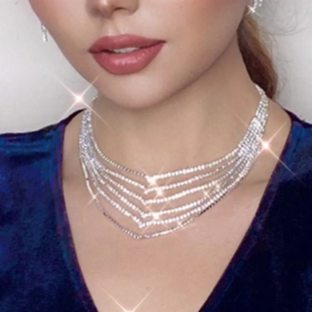 Shiny Rhinestone Multilayer Choker Necklace Clavicle Chain Jewelry for Women Luxury Crystal Short Collar Necklace Accessories
Shiny Rhinestone Multilayer Choker Necklace Clavicle Chain Jewelry for Women Luxury Crystal Short Collar Necklace Accessories