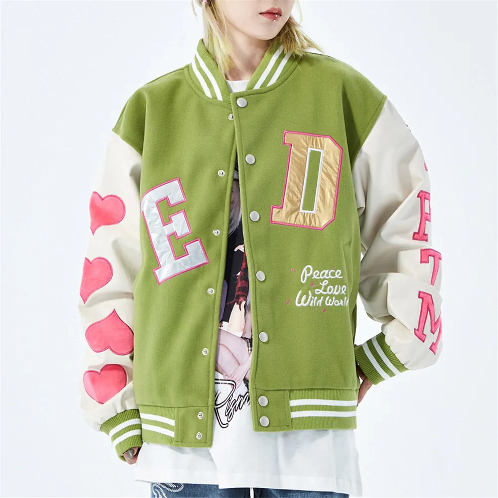 Men Women's Jacket Cute Hearts Embroidery Varsity Baseball Coat Streetwear Harajuku Autumn Cotton Clothing
Men Women's Jacket Cute Hearts Embroidery Varsity Baseball Coat Streetwear Harajuku Autumn Cotton Clothing