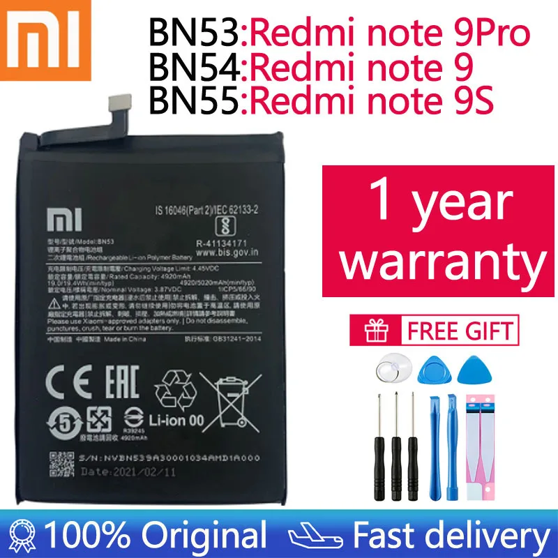 

100% Оригинальный 5020 мАч BN53 BN54 BN55 Сменный аккумулятор для Xiaomi Redmi note 9 Pro 9S аккумулятор мобильный телефон инструменты