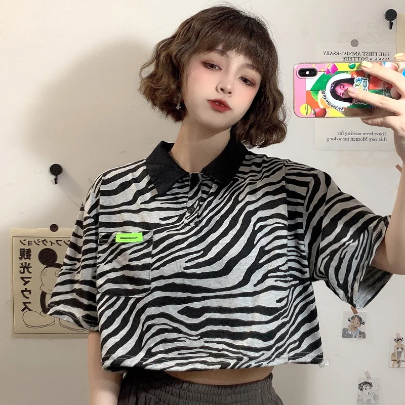 Zebra Print Short Polo T Shirt Women Short SleeveT-shirts Female Loose Korean Style Ins Harajuku Topship hop Streetwear
Zebra Print Short Polo T Shirt Women Short SleeveT-shirts Female Loose Korean Style Ins Harajuku Topship hop Streetwear