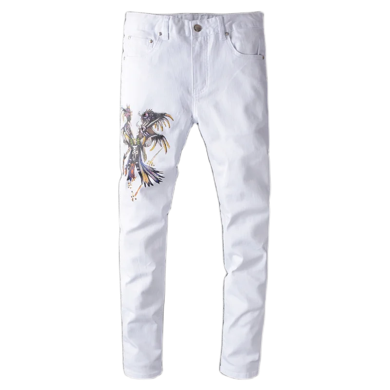 New men's male trousers summer creative printing white jeans with diamonds denim pants mens stretch slim all-match trousers 714
New men's male trousers summer creative printing white jeans with diamonds denim pants mens stretch slim all-match trousers 714