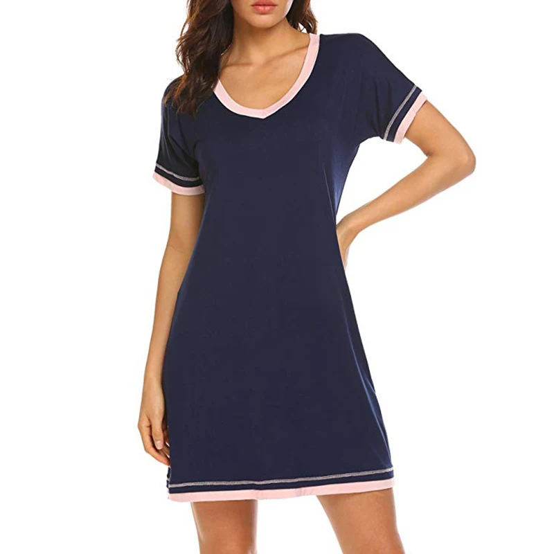 Summer Short Sleeve Nightdress Round Neck Sleepwear Breathable Soft Home Clothing Women Patchwork Night Dress
Summer Short Sleeve Nightdress Round Neck Sleepwear Breathable Soft Home Clothing Women Patchwork Night Dress