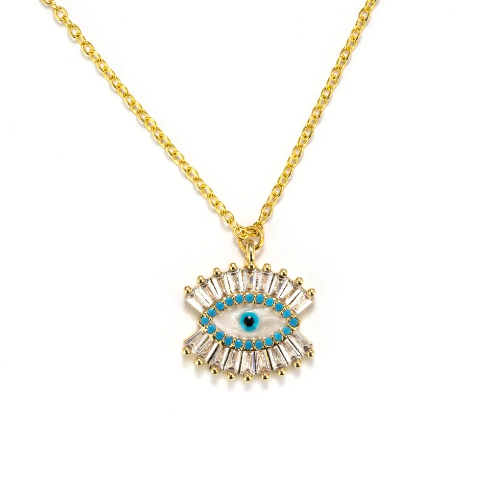 Lucky Shell Турецкий Дурной глаз Ожерелье голубое золото CZ камень кулон ожерелье s для
