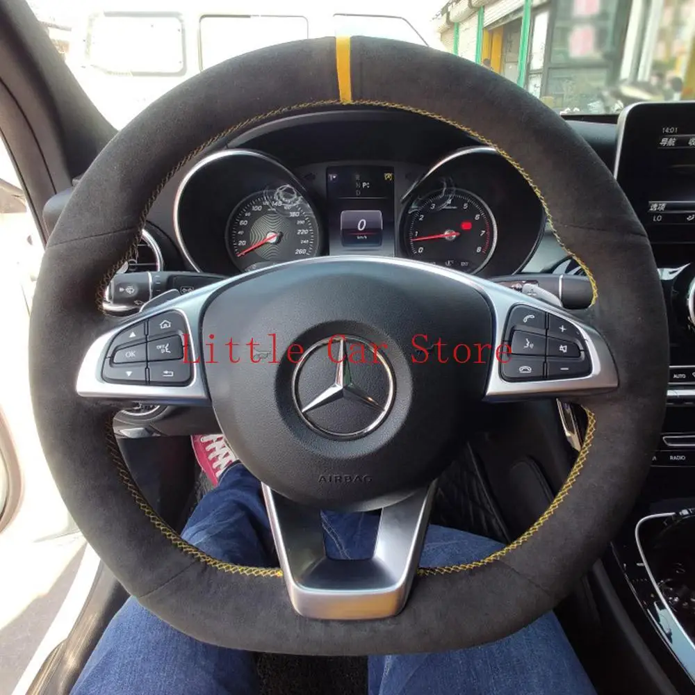 

Hand-stitched Black Suede Steering Wheel Stitch On Wrap Cover Fit For Benz C200 C250 C300 Sport CLA220 B250 B260