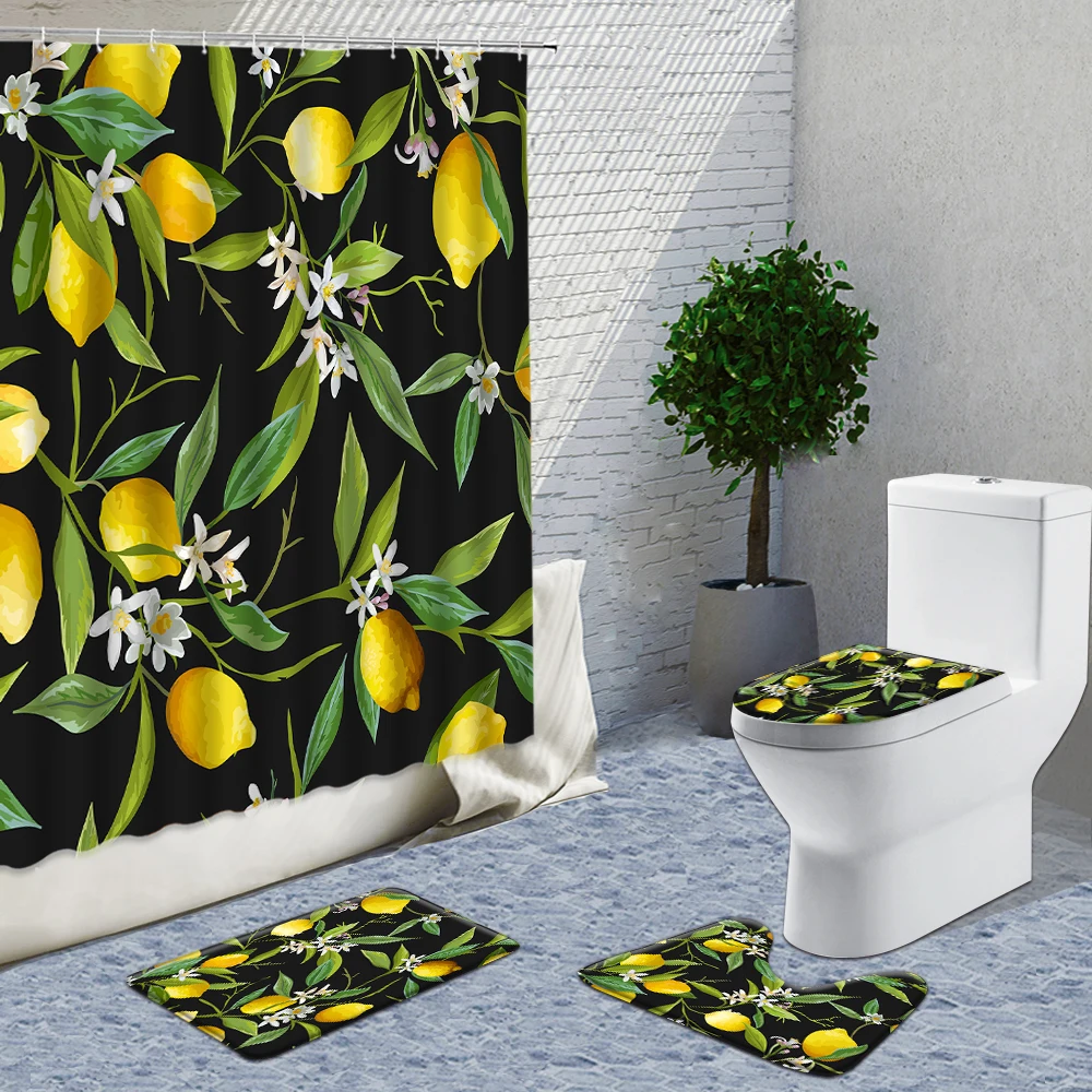 Tropical Fruit 3D Shower Curtain Fabric Set Yellow Lemon Green Foliage Flannel Mat Bath Set With Rugs And Curtains Bath Supplies
Tropical Fruit 3D Shower Curtain Fabric Set Yellow Lemon Green Foliage Flannel Mat Bath Set With Rugs And Curtains Bath Supplies