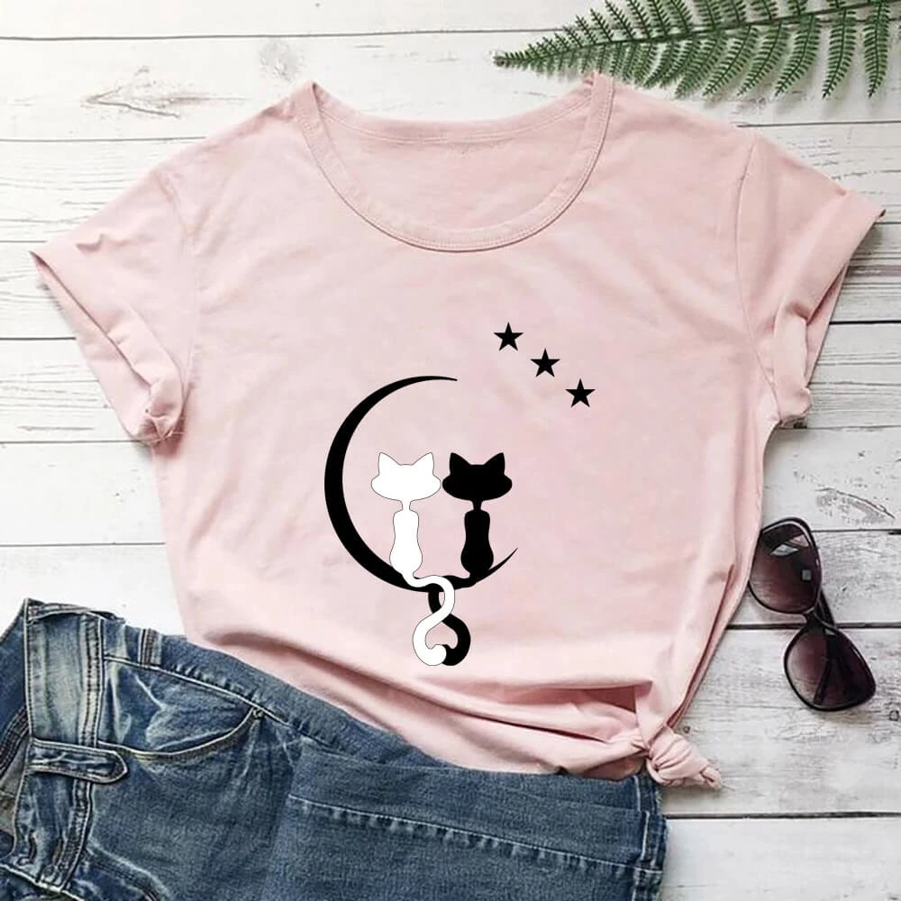 Cats with Moon Graphic Print Women Tshirt Cat Mom Life Funny Summer O-Neck Short Sleeve Tops Pet Lover Gift TX5619 
Cats with Moon Graphic Print Women Tshirt Cat Mom Life Funny Summer O-Neck Short Sleeve Tops Pet Lover Gift TX5619