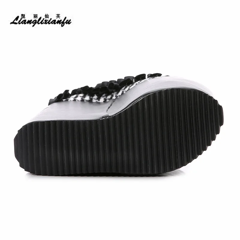 LLXF Catwalk Shows Nightclub Round Toe 30cm High-heeled Bride Shoes woman Stiletto female platforms Wedges Black LACE SM Pumps | Обувь