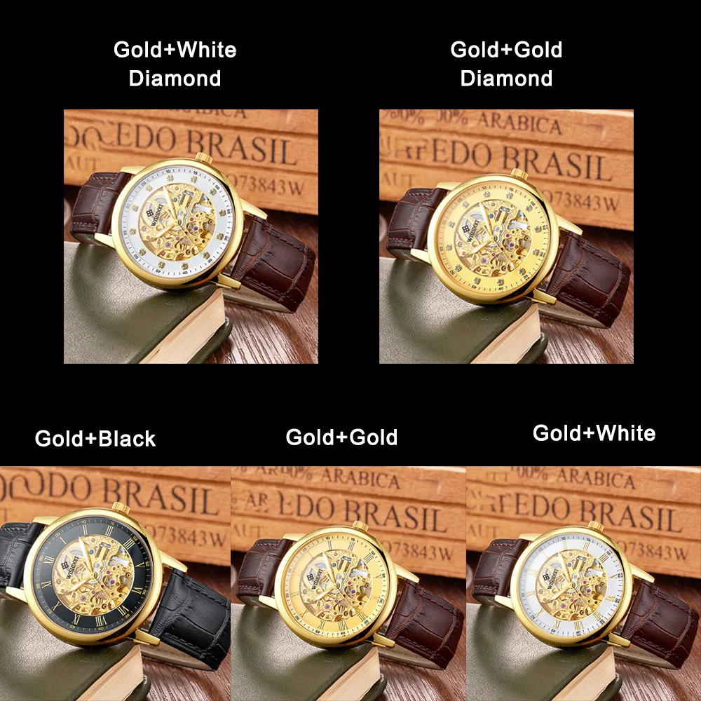 Golden Automatic Watches Men's Mechanical Watch Business Luxury Leather Strap Wristwatch Hollow Waterproof Wristwatches
Golden Automatic Watches Men's Mechanical Watch Business Luxury Leather Strap Wristwatch Hollow Waterproof Wristwatches