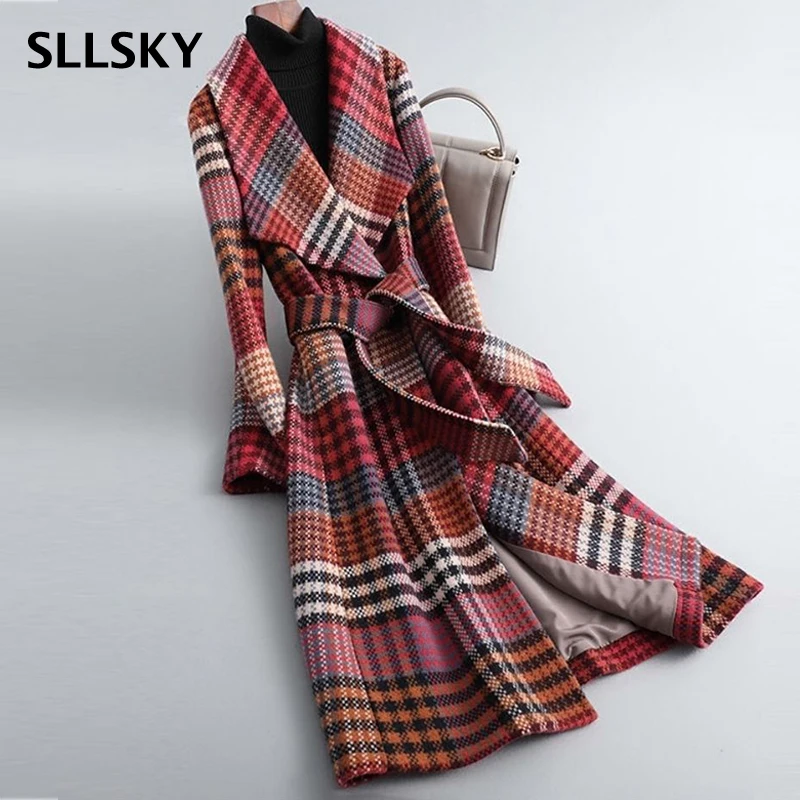 SLLSKY Fashion Plaid Women Woolen Coats Winter Elegant Lattice Long Coats Female Windbreaker Wool Blends Belt Ladies Outerwear
SLLSKY Fashion Plaid Women Woolen Coats Winter Elegant Lattice Long Coats Female Windbreaker Wool Blends Belt Ladies Outerwear