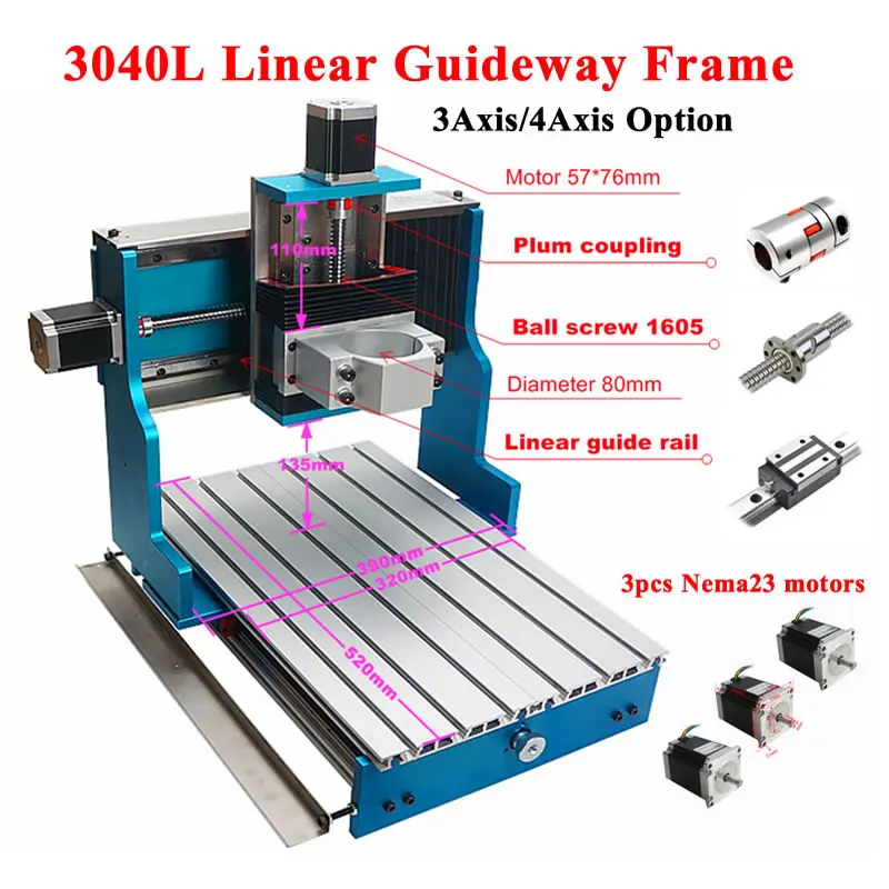 

DIY Mini CNC Frame 4 Axis 3040L Linear Guideway for CNC Engraving Drilling Milling Machine Metal Engraver Wood Router Lathe Bed