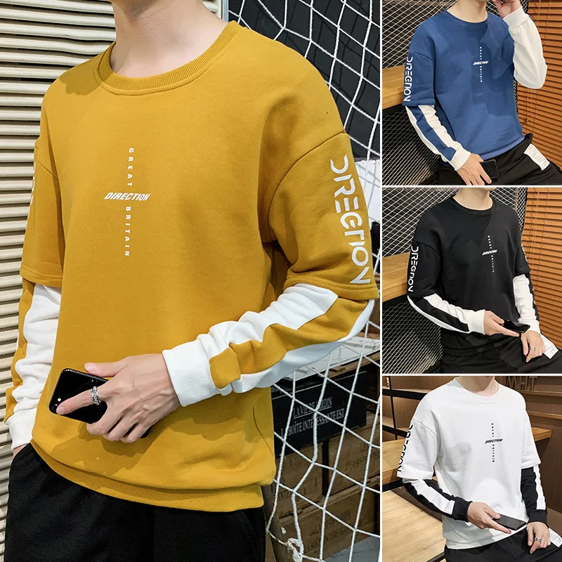 

Spring and autumn men's sweatershirt casual home long-sleeved round neck spell color letter printed pullover sweatshirt hoodie