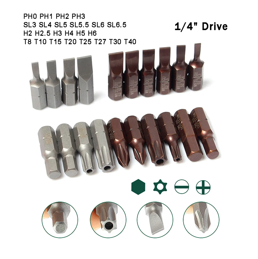 1pcs Magnetic 25mm PH0-PH3 SL3-SL6.5 H2-H6 T8-T40 Torx/Hex/Cross/Slot Bit Drill Head Screwdriver Bits Hand Tools 1/4" Hex Shank
1pcs Magnetic 25mm PH0-PH3 SL3-SL6.5 H2-H6 T8-T40 Torx/Hex/Cross/Slot Bit Drill Head Screwdriver Bits Hand Tools 1/4" Hex Shank