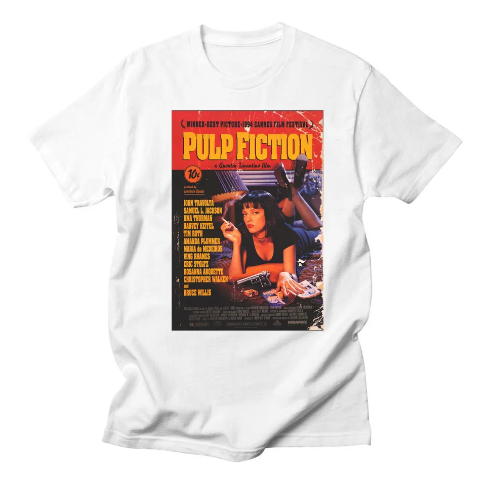 

Movie Mia Wallace Pulp Fiction T Shirt Men Fashion Summer Quentin Tarantino T-shirt Hip Hop Girl Printed Top Tee White T Shirt