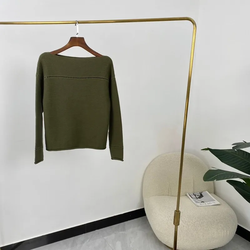 Knitted Sweaters For Women Fashion 2021 Autumn High Quality Army Green Creamn Long Sleeve Slash Collar Designer Clothes
Knitted Sweaters For Women Fashion 2021 Autumn High Quality Army Green Creamn Long Sleeve Slash Collar Designer Clothes