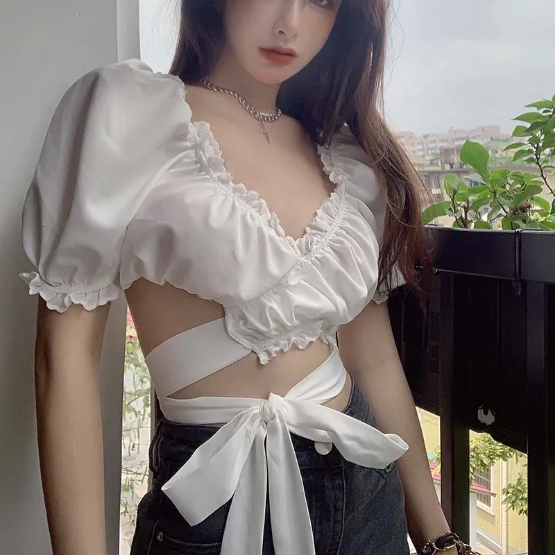 HziriP Summer V-Neck New Retro Gentle Sweet Puff Sleeve Asymmetric Belt Ladies 2021 Casual All-Match Solid Elegant Short Blouses
HziriP Summer V-Neck New Retro Gentle Sweet Puff Sleeve Asymmetric Belt Ladies 2021 Casual All-Match Solid Elegant Short Blouses