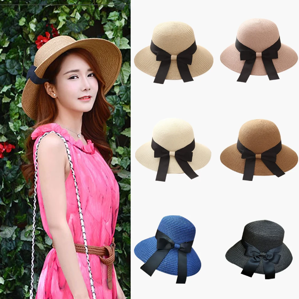 

Sunscreen Straw Hat Summer Ladies Streamer Bowknot Fisherman Hat Beach Vacation Sunhat Fashion All-Match H9