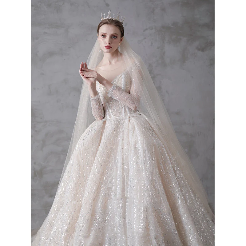 SSYFashion New High-end Wedding Dress Bride Married Luxury Long Sleeve Court Train Sequins Long Wedding Gown Vestidos De Novia
SSYFashion New High-end Wedding Dress Bride Married Luxury Long Sleeve Court Train Sequins Long Wedding Gown Vestidos De Novia