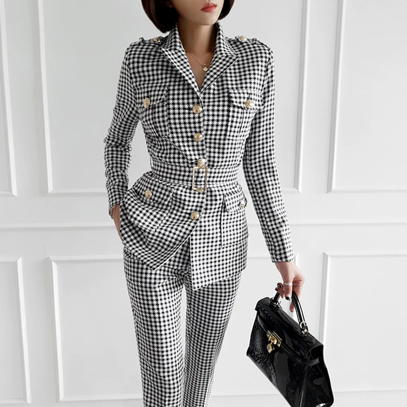 Office Ladies Plaid Fashion Suit Slim Fit Spring New 2pcs Blazer Pants Suits Vintage Business Work Outfits Set Ensemble Femme
Office Ladies Plaid Fashion Suit Slim Fit Spring New 2pcs Blazer Pants Suits Vintage Business Work Outfits Set Ensemble Femme