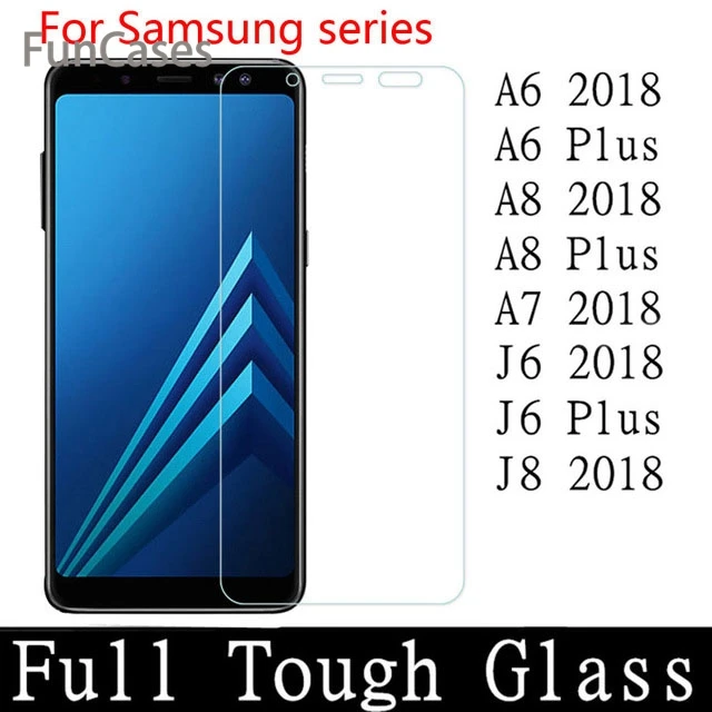 Чехлы из закаленного стекла для Samsung Galaxy A5 A7 2018 A6 A8 Защитное стекло экрана J8 J6 J2 Plus