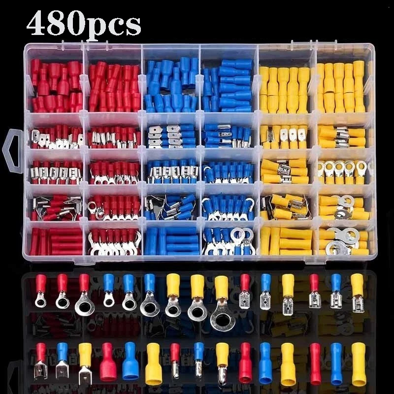 Insulated Cable Connector Electrical 480Pcs Wire Assorted Crimp Spade Butt Ring Fork Set Ring Lugs Rolled Terminals Kit 
Insulated Cable Connector Electrical 480Pcs Wire Assorted Crimp Spade Butt Ring Fork Set Ring Lugs Rolled Terminals Kit