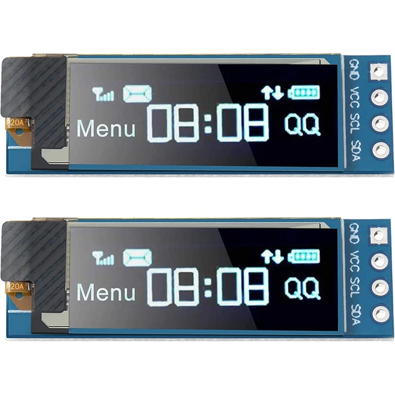 2 Pieces I2C Display Module 0.91 Inch I2C SSD1306 OLED Display Module Blue I2C OLED Screen Driver DC 3.3V - 5V 
2 Pieces I2C Display Module 0.91 Inch I2C SSD1306 OLED Display Module Blue I2C OLED Screen Driver DC 3.3V - 5V