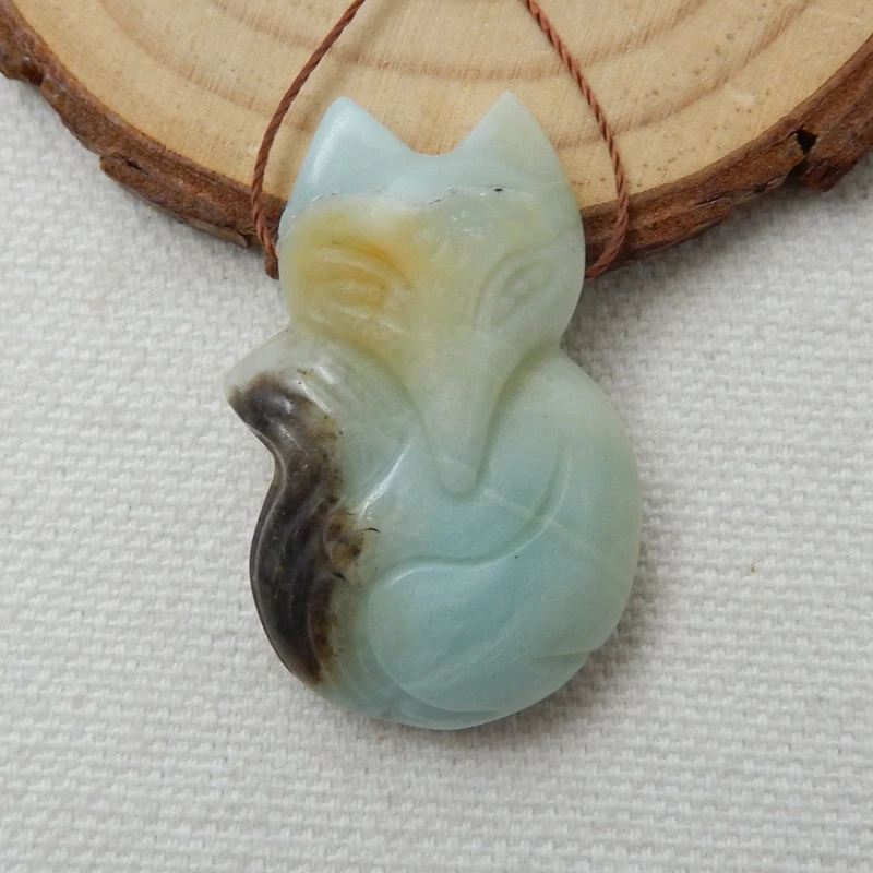 

Hot Sale Natural Stone Carved Fox Amazonite Necklace Pendant 35x22x9mm 10.1g Fashion Jewelry For Gem Accessory