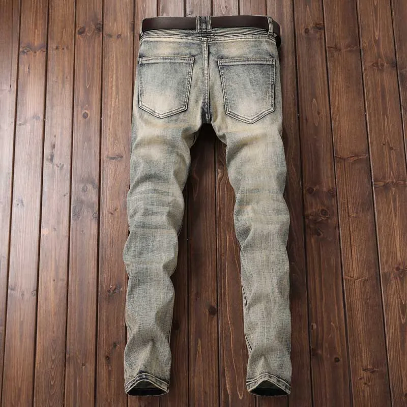 KIOVNO Men Biker Pleated Jeans Pants Vintage Stretch Denim Trousers Male Fashion Designer 
KIOVNO Men Biker Pleated Jeans Pants Vintage Stretch Denim Trousers Male Fashion Designer