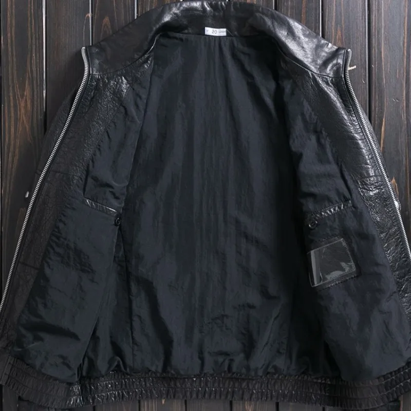 Men Motorcycle Natural Leather Jacket Vintage Stand Collar Zipper Short Biker Coat High Quality Street Style Sheepskin Jacket 
Men Motorcycle Natural Leather Jacket Vintage Stand Collar Zipper Short Biker Coat High Quality Street Style Sheepskin Jacket