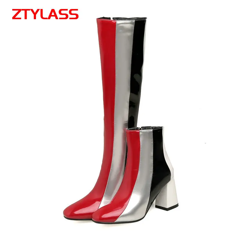2021 Autumn Winter Mixed Colors Women Boots Fashion Zipper Square High Heel Knee High Boots Patent Leater Round Toe Long Boots
2021 Autumn Winter Mixed Colors Women Boots Fashion Zipper Square High Heel Knee High Boots Patent Leater Round Toe Long Boots