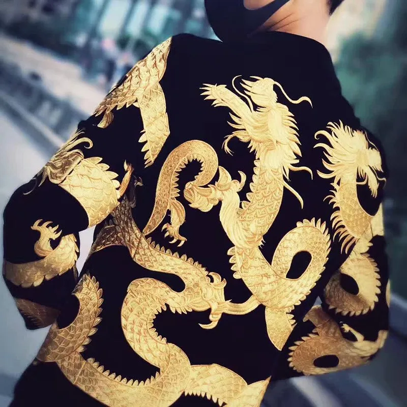 High Quality Chinese Style Dragon Embroidery Mens Velvet Blazer Casual Vintage Nightclub Singer Show Suit Slim Fit Male Coats
High Quality Chinese Style Dragon Embroidery Mens Velvet Blazer Casual Vintage Nightclub Singer Show Suit Slim Fit Male Coats