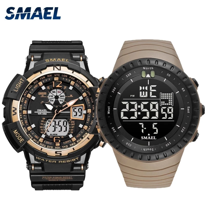 

SMAEL Sports Fashion Cool Men's Watch Stopwatch Timer Luminous Hands Digital Dual Display Waterproof Automatic Date Update