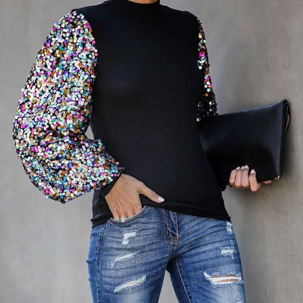 Half High Collar Loose Lantern Long Sleeves Pullover Women Tops Patchwork Casual Leisure Spring Autumn Winter Party Sequined
Half High Collar Loose Lantern Long Sleeves Pullover Women Tops Patchwork Casual Leisure Spring Autumn Winter Party Sequined