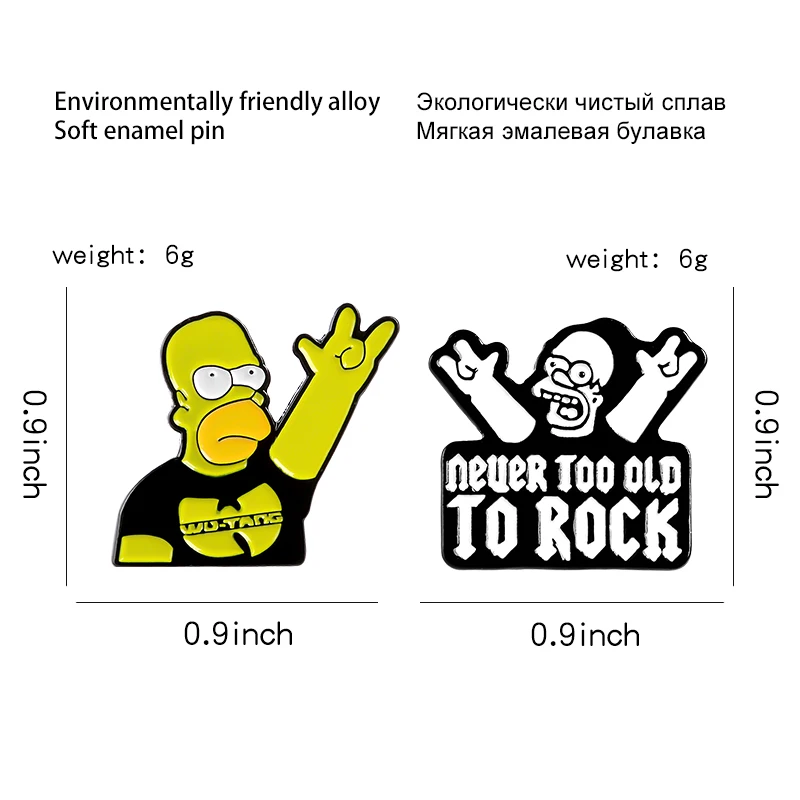 Punk Homer Lisa enamel pins Neuer Too Old To Rock badges brooches Lapel pin Clothes bags hats Cartoon jewelry gifts for friends
Punk Homer Lisa enamel pins Neuer Too Old To Rock badges brooches Lapel pin Clothes bags hats Cartoon jewelry gifts for friends