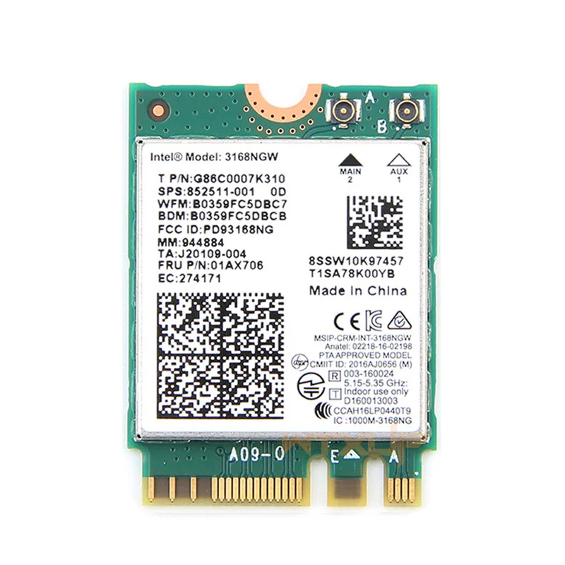 New Intel 3168 NGW 2.4G / 5G Dual Band WiFi M.2 2230 Receiver Wireless 802.11AC 600Mbps Bluetooth 4.2 Module ngff Network Card
New Intel 3168 NGW 2.4G / 5G Dual Band WiFi M.2 2230 Receiver Wireless 802.11AC 600Mbps Bluetooth 4.2 Module ngff Network Card
