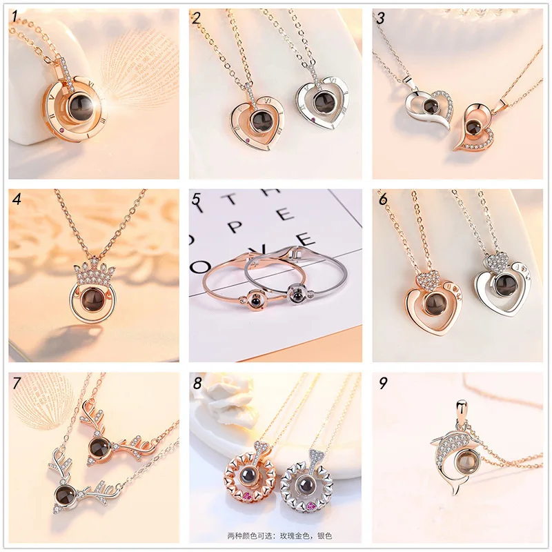 

2021 Jewelry Manufacturers Vibrato The Same 100 Languages I Love Your Projection Necklace Custom Clavicle Chain Pendant F