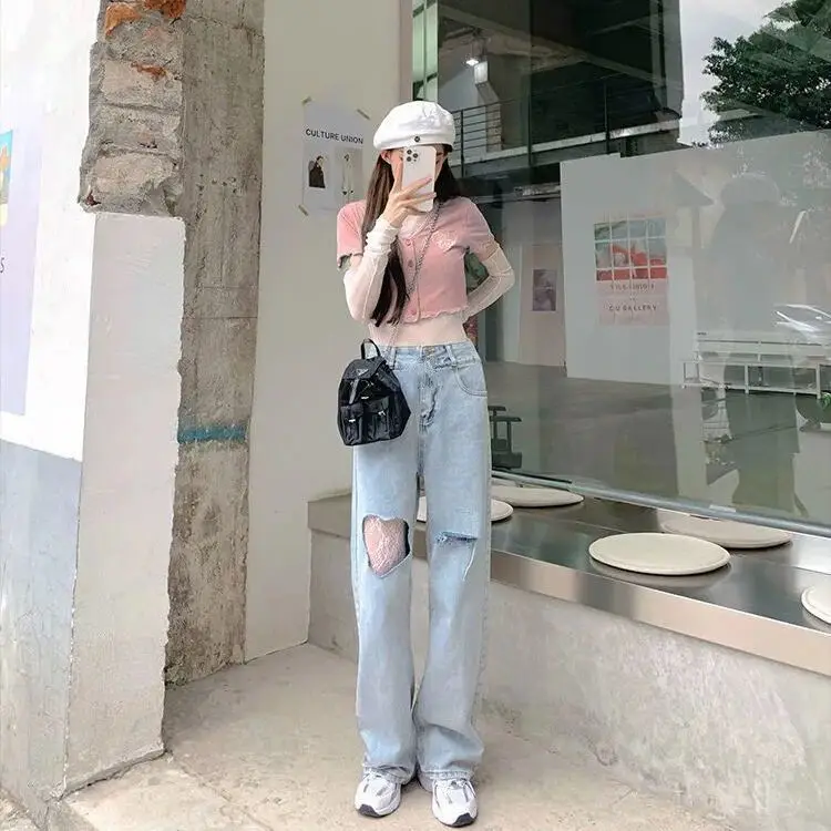 Hole salt jeans women's 2021 summer new high waist daddy pants Korean loose and thin straight pants
Hole salt jeans women's 2021 summer new high waist daddy pants Korean loose and thin straight pants