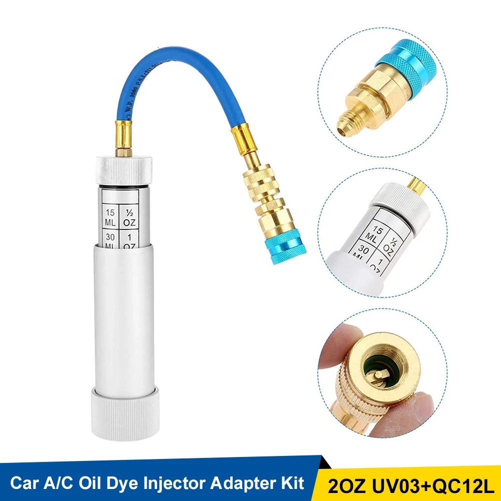 Car Oil Dye Injector AC Adapter Hand Turn Filler Injection Tool Auto Car Injector Fuel Oil Inject Parts UV03QC12L R134A 2 OZ
Car Oil Dye Injector AC Adapter Hand Turn Filler Injection Tool Auto Car Injector Fuel Oil Inject Parts UV03QC12L R134A 2 OZ