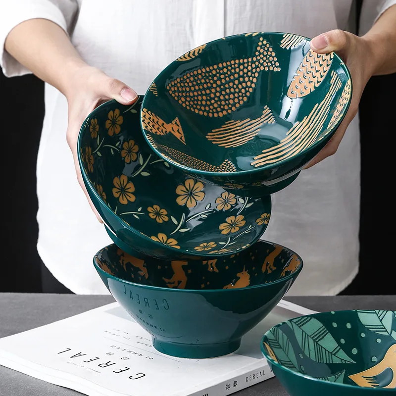

Керамическая миска для рамен в японском стиле, креативная Коммерческая посуда, домашняя миска для лапши, суповая миска, большая миска для ри...