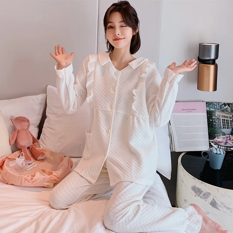 Autumn Winter Japanese Cute Court Style Sweet Double Layer Cotton Pajamas Suit Women Sleepwear Pyjama Set Home Wear Пижама
Autumn Winter Japanese Cute Court Style Sweet Double Layer Cotton Pajamas Suit Women Sleepwear Pyjama Set Home Wear Пижама