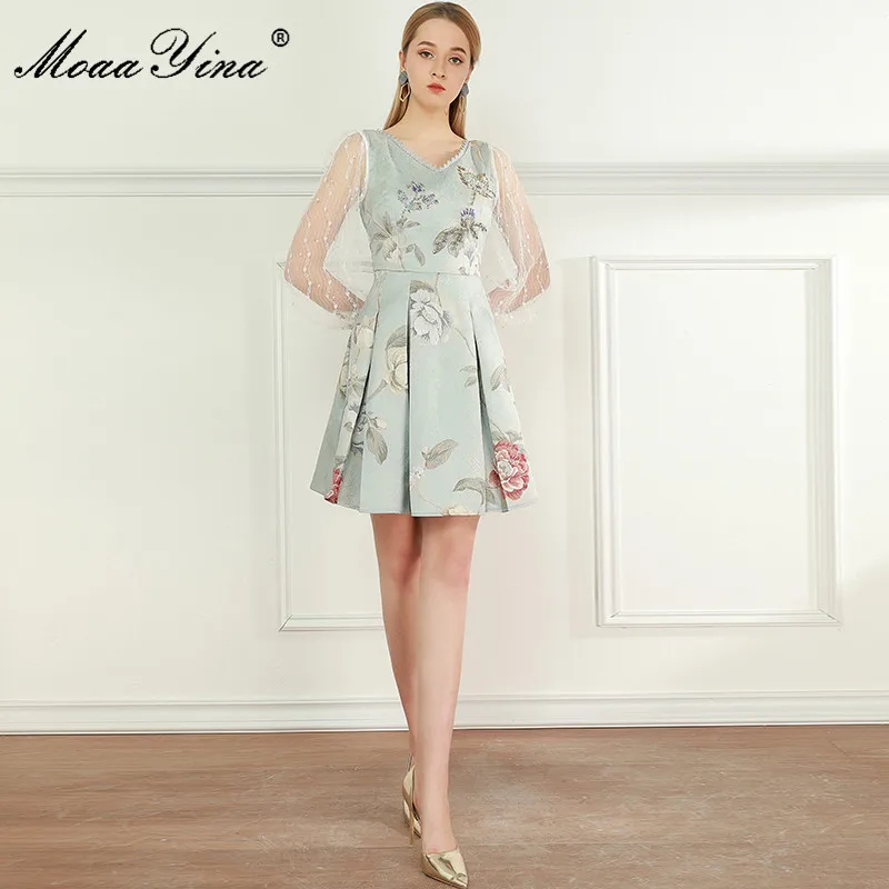 MoaaYina Fashion Designer dress Summer Women's Dress V-neck Mesh Beaded Long sleeve Floral-Print Pleated Dresses
MoaaYina Fashion Designer dress Summer Women's Dress V-neck Mesh Beaded Long sleeve Floral-Print Pleated Dresses