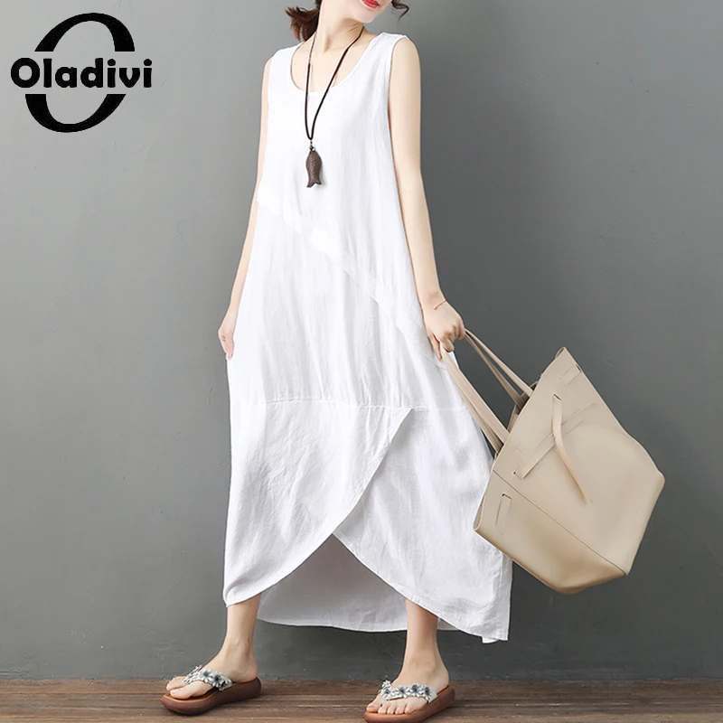 Oladivi Женская одежда оверсайз без рукавов сарафан повседневное свободное хлопковое льняное платье 2021 летние новые платья средней длины плат... 
Oladivi Женская одежда оверсайз без рукавов сарафан повседневное свободное хлопковое льняное платье 2021 летние новые платья средней длины плат...