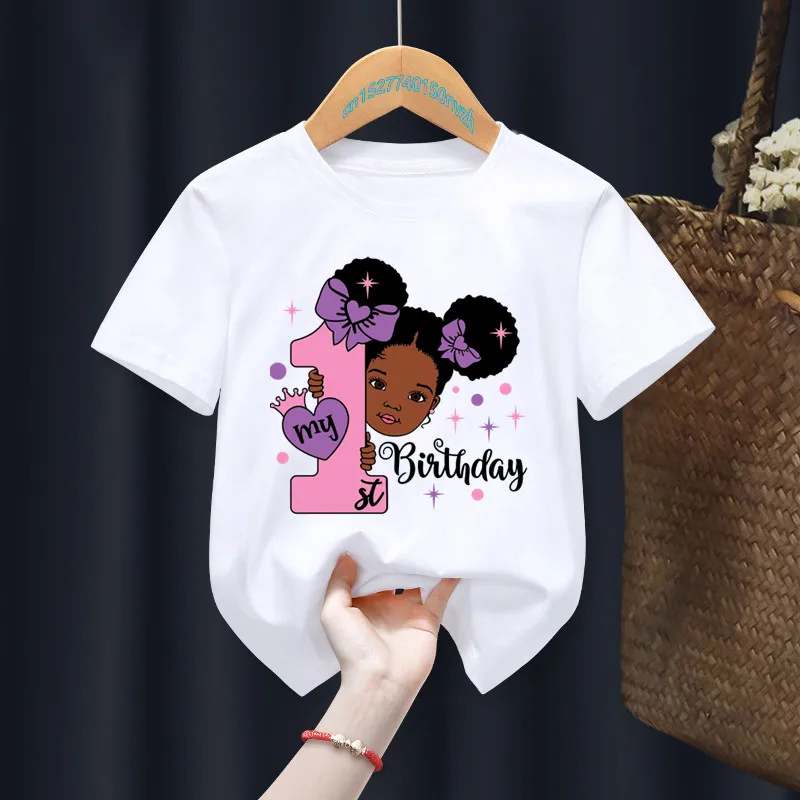 

Black Girl My 1-9th Birthday Number Print Name T-shirt Children Birthday Gift Present Clothes BabyLetter Tops Tee Drop Ship