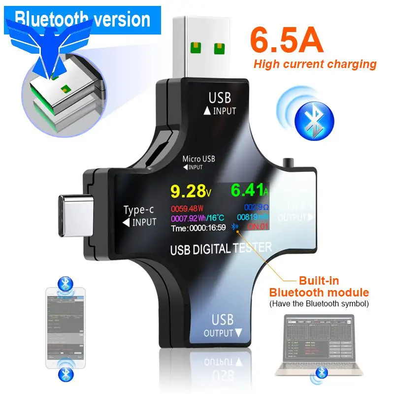 Bluetooth DC voltmeter current voltage USB-C PD meter volt amp ammeter detector power bank charger indicator tester wireless
Bluetooth DC voltmeter current voltage USB-C PD meter volt amp ammeter detector power bank charger indicator tester wireless