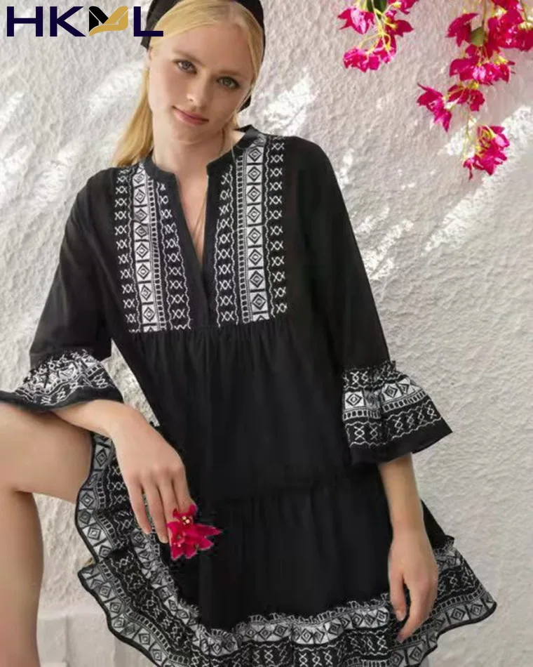 2021 Women Dress 3/4 Petal Sleeve With Printed Style Contrast Color V-Neck Pullover Lotus Leaf Summer New Dress
2021 Women Dress 3/4 Petal Sleeve With Printed Style Contrast Color V-Neck Pullover Lotus Leaf Summer New Dress