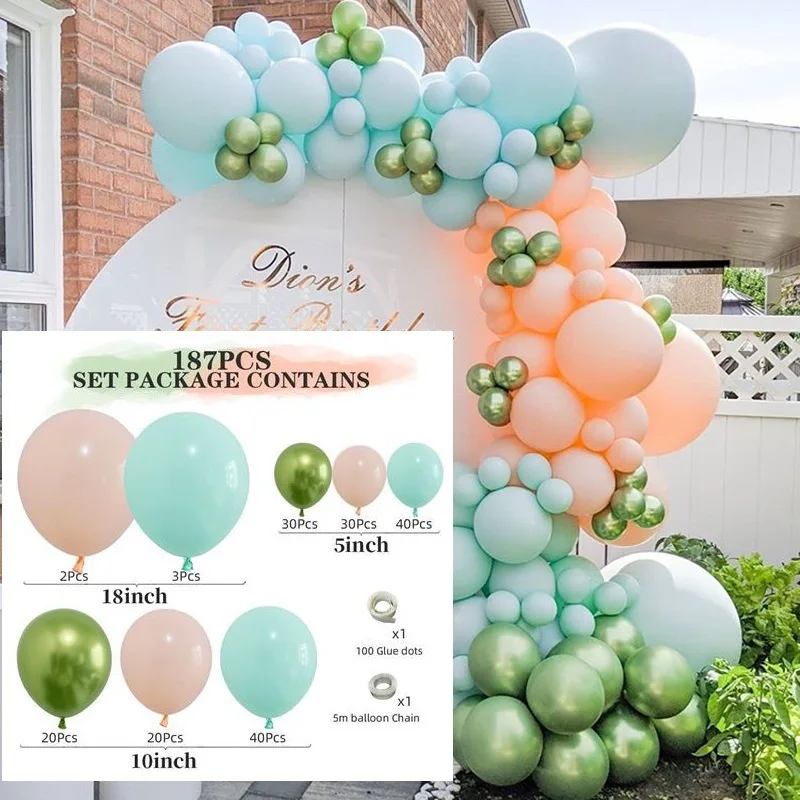 

Воздушные шары на день рождения, летние зеленые латексные золотистые шарики 187 шт., Арка с цепочкой, фотоукрашение