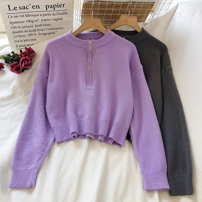 Autumn Winter Korean Sweet Solid Crop Sweaters Streetwear Zipper Puff Sleeve Knitted Sueter Mujer O Neck Long Sleeve Jumper
Autumn Winter Korean Sweet Solid Crop Sweaters Streetwear Zipper Puff Sleeve Knitted Sueter Mujer O Neck Long Sleeve Jumper
