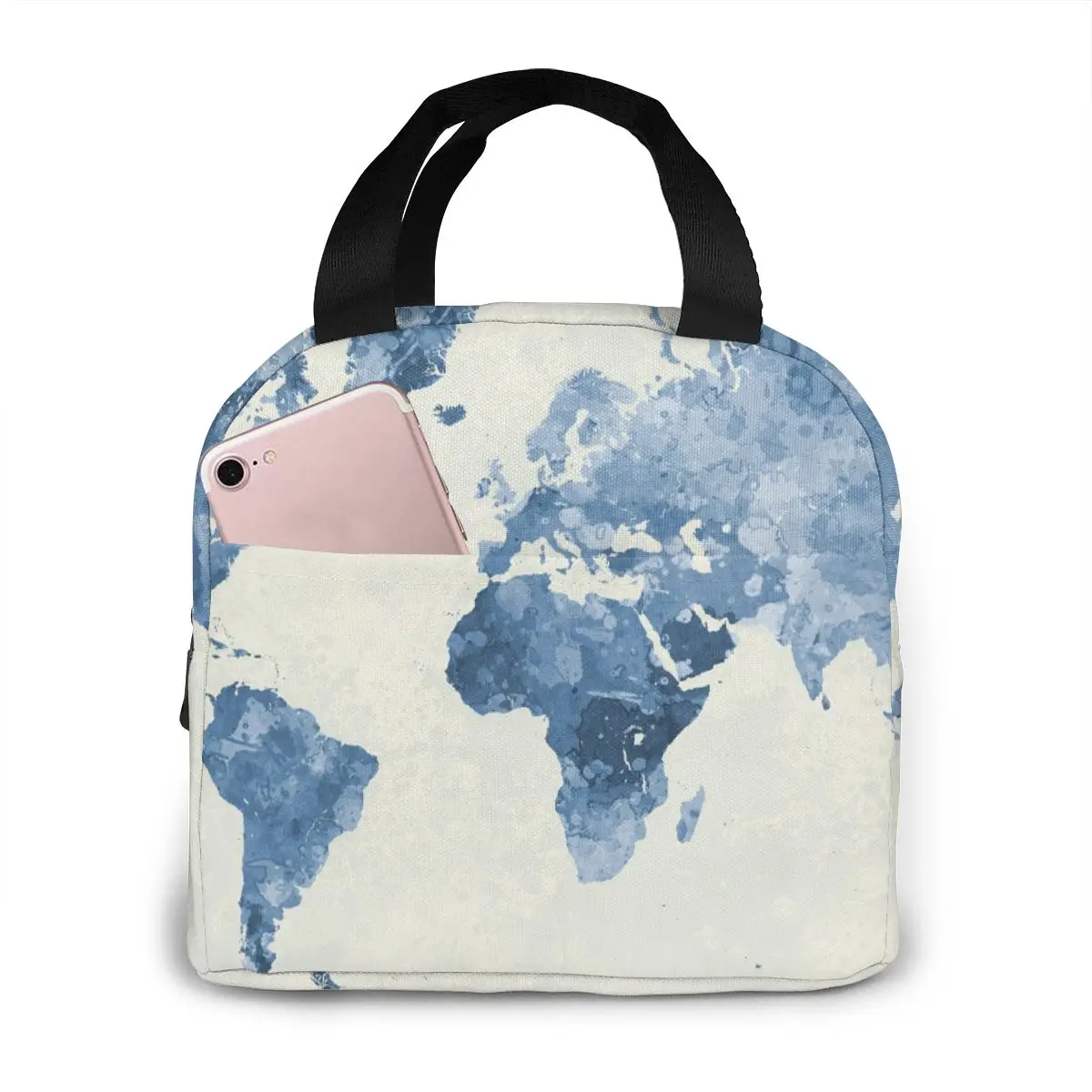 World Map Blue Lunch Food Box Bag Fashion Insulated Thermal Picnic for Women kids Men Cooler Tote | Багаж и сумки