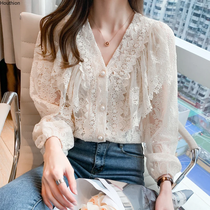 Women's Blouses Lace Long Sleeve Tops V-neck Splicing Shirts Solid Color Fashion Casual Loose Commute Lady Blusas
Women's Blouses Lace Long Sleeve Tops V-neck Splicing Shirts Solid Color Fashion Casual Loose Commute Lady Blusas
